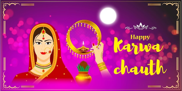 Ilustracja wektorowa na baner Karwa Chauth