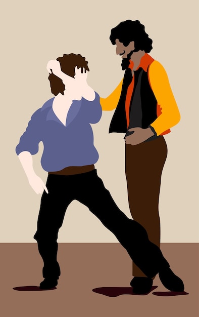 Ilustracja Wektorowa Na Białym Tle Dwóch Mężczyzn Tańczących Tango.