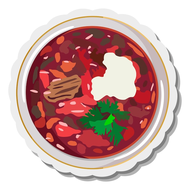 Plik wektorowy ilustracja wektorowa na białym tle płyta barszcz zupa. ukraińska kuchnia tradycyjna.