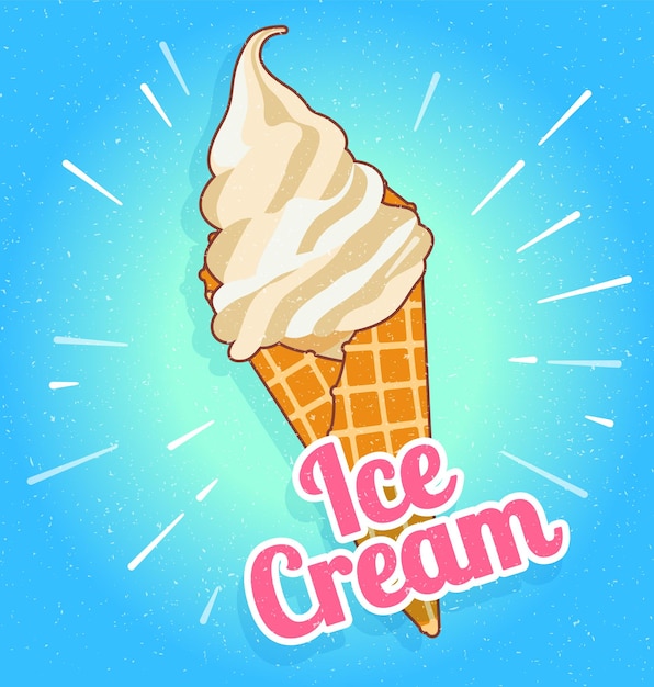 Ilustracja wektorowa na jaskrawo kolorowy plakat z lodami waflowymi rożkami popsicles na pięknym tle