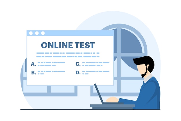 Plik wektorowy ilustracja wektorowa na temat koncepcji testu online lub sprawdzenia listy kontrolnej online