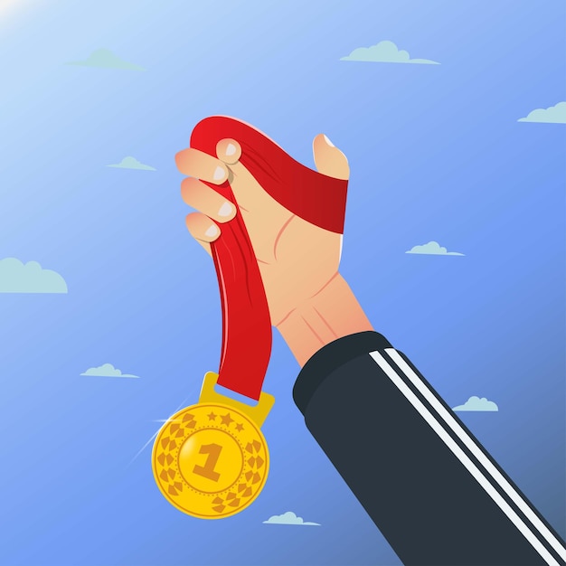 Ilustracja wektorowa nagrody medalu w ręku