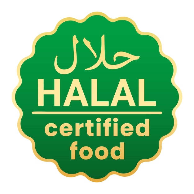 Plik wektorowy ilustracja wektorowa naklejki pieczątka z zieloną i złotą falą halal certified food