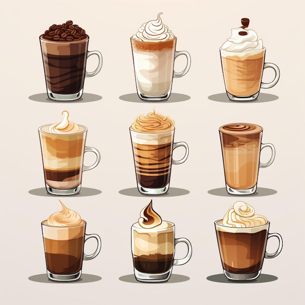 Plik wektorowy ilustracja wektorowa napój kawowy kawiarnia filiżanka napój espresso projekt tło cappuccino