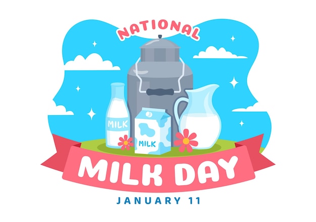 Plik wektorowy ilustracja wektorowa narodowego dnia mleka z napojami mlecznymi i krową w kontekście obchodów świąt