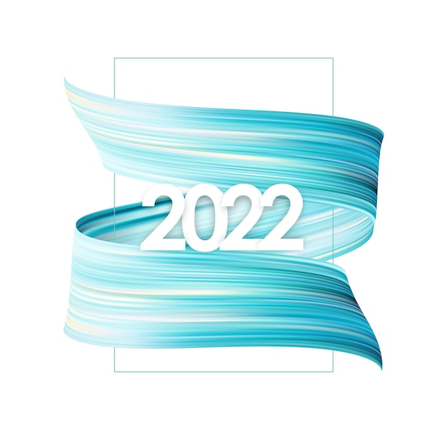 Ilustracja Wektorowa: Niebieska Farba Olejna Lub Akrylowa Z Obrysem Pędzla Z Nowym Rokiem 2022. Modny Projekt Plakatu