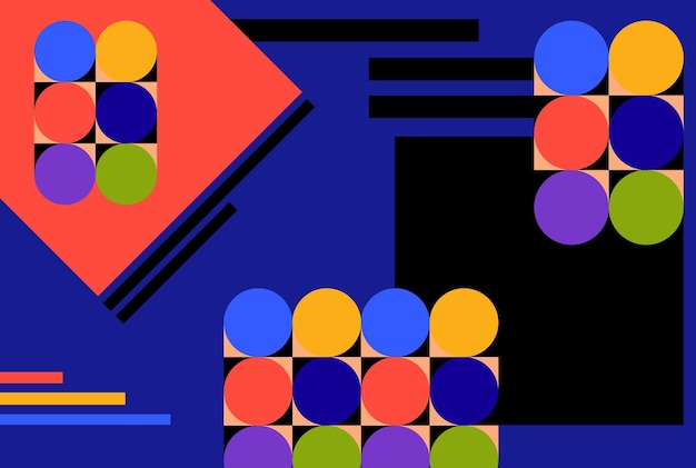Plik wektorowy ilustracja wektorowa nowoczesnego geometrycznego tła z kolorowymi kołami, kwadratami i liniami