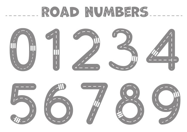Ilustracja wektorowa Numery dróg dla dzieci Zestaw numerów od 1 do 9 Karty edukacyjne dla dzieci