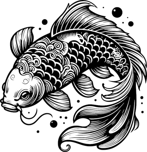 Plik wektorowy ilustracja wektorowa o czarnym konturze ryby koi