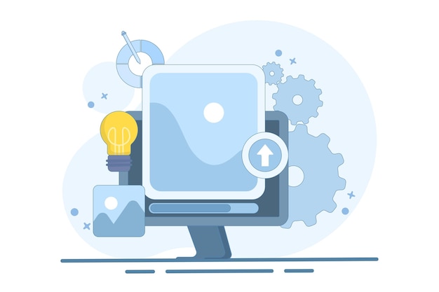 ilustracja wektorowa o koncepcji projektowania stron internetowych lub ui ux i programista z komputerem