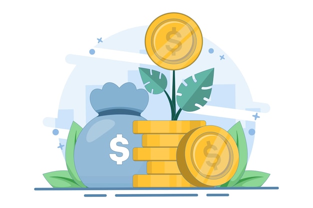 ilustracja wektorowa o pojęciu pieniędzy lub sukcesu finansowego lub wzrostu pieniądza