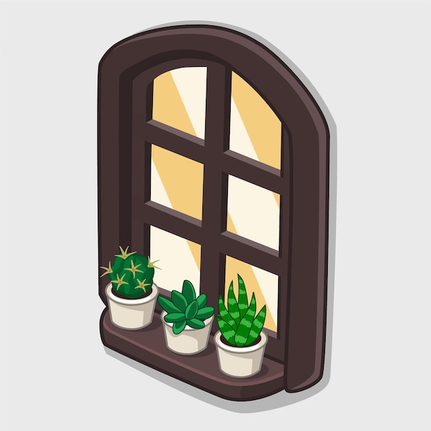 Ilustracja Wektorowa Okna Z Roślinami Domowymi