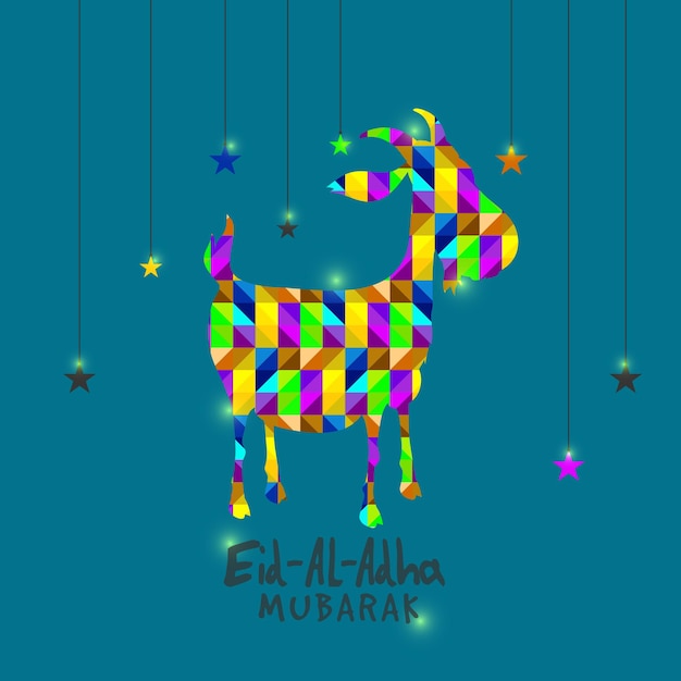 Plik wektorowy ilustracja wektorowa owcy wykonana w kolorowym stylu origami na ozdobionym gwiazdami tle dla święta poświęceń społeczności muzułmańskiej