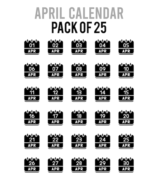 Ilustracja Wektorowa Pakietu Ikon Glifów Kalendarza 25 Kwietnia