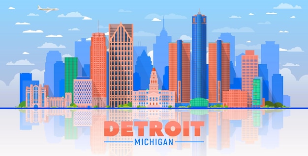Plik wektorowy ilustracja wektorowa panoramę miasta detroit michigan usa na tle niebakoncepcja podróży biznesowych i turystyki z nowoczesnymi budynkami obraz do prezentacji baneru strony internetowej