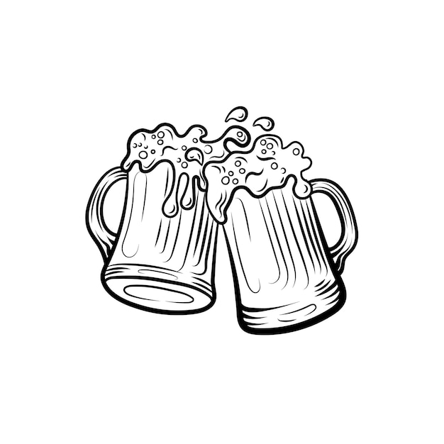 Ilustracja wektorowa piwa na białym tle styl vintage czarne linie grawerowane obrazu