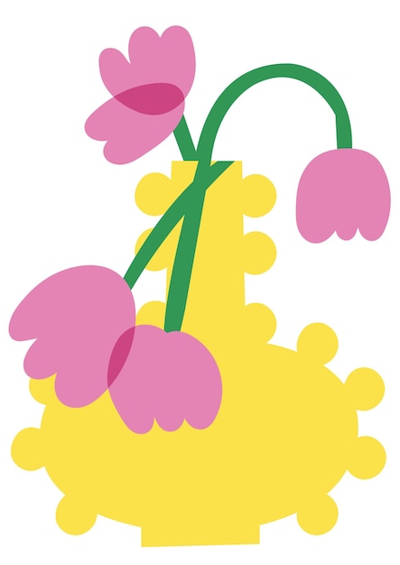 Plik wektorowy ilustracja wektorowa plakat botaniczny żółty wazon z różowymi tulipanami sztuka na ścianie dla pocztówek