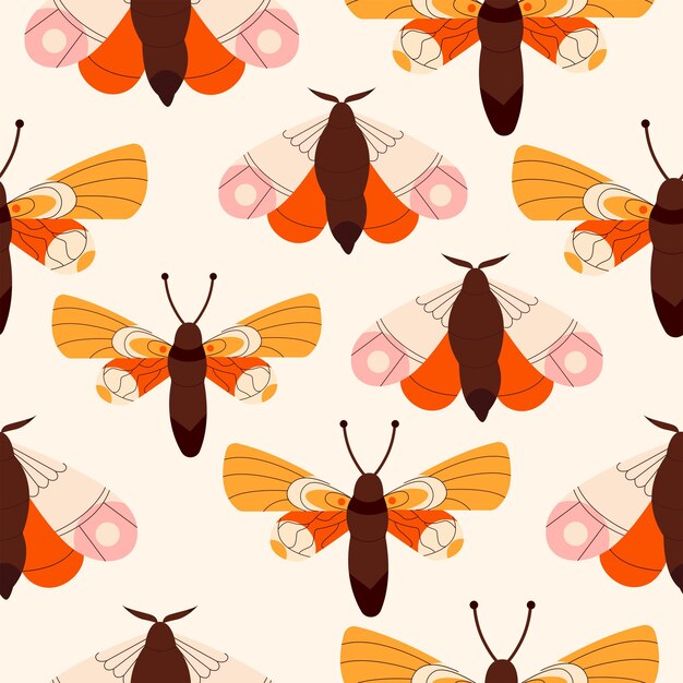 Ilustracja wektorowa płaska bezszwowy wzór ćmy Wzór z ćmami i motylami