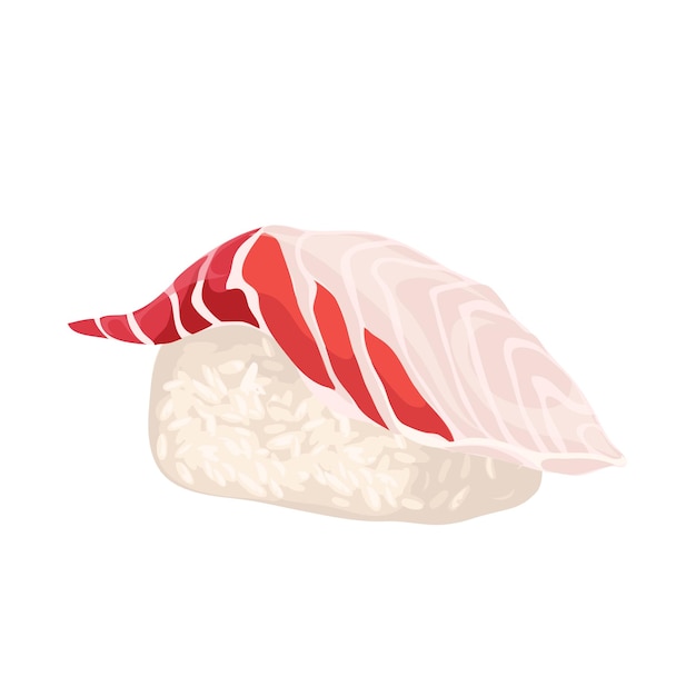 ilustracja wektorowa płaskie sushi yellowtail. Japońskie jedzenie.