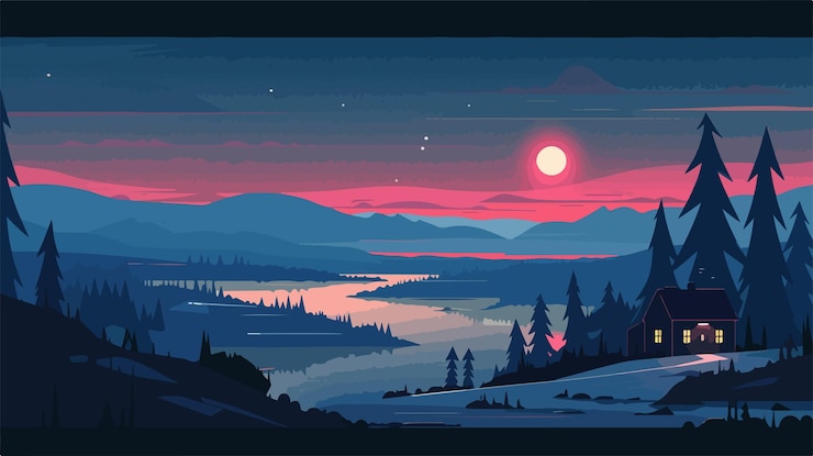 Wektor ilustracja wektorowa płaskiego krajobrazu miejskiego w nocy