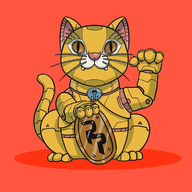 Ilustracja wektorowa postaci robota Golden Maneki Neko