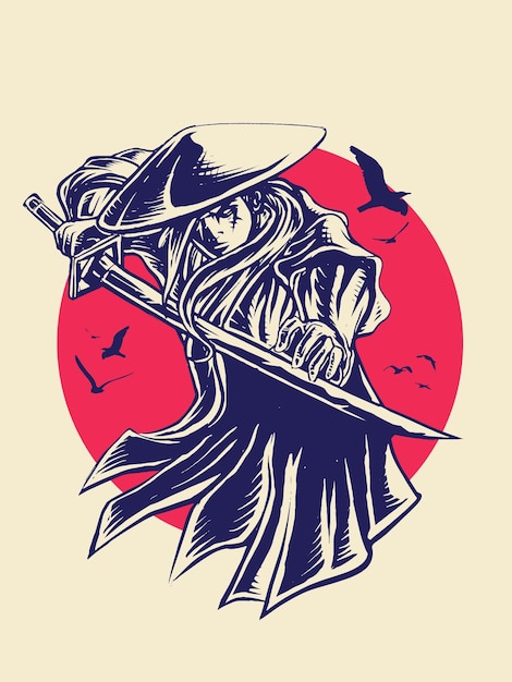 Ilustracja wektorowa postaci samuraj japonia