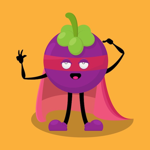 Plik wektorowy ilustracja wektorowa postaci z owoców mangostanu z czerwonym płaszczem i jego maską, która świetnie nadaje się na maskotkę