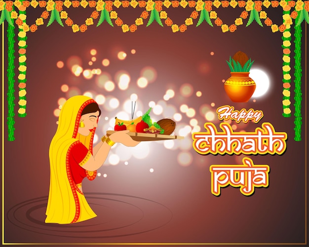 Ilustracja wektorowa pozdrowienia Happy Chhath Puja