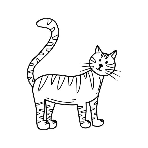 Ilustracja wektorowa pręgowanego kota Ładny kot na białym tle Ilustracja wektorowa zwierzęta domowe Doodle style