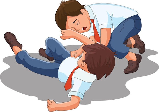 Ilustracja wektorowa przedstawiająca dwóch studentów walczących ze sobą na odosobnionym tle