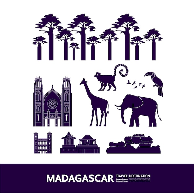 Ilustracja wektorowa przeznaczenia podróży Madagaskar.