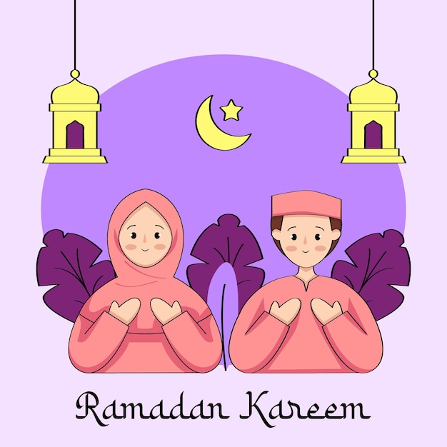 Plik wektorowy ilustracja wektorowa ramadan kareem z ilustracją muzułmańskiej pary