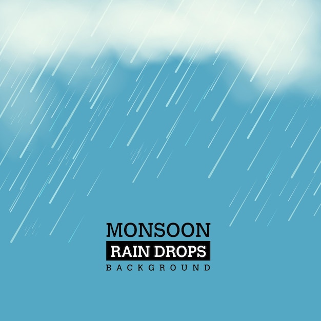 Ilustracja wektorowa realistyczne krople deszczu z chmurami Monsoon Concept