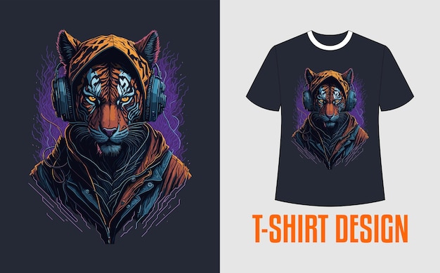 ilustracja wektorowa realistycznego zestawu słuchawkowego Tygrysa Projekt koszulki