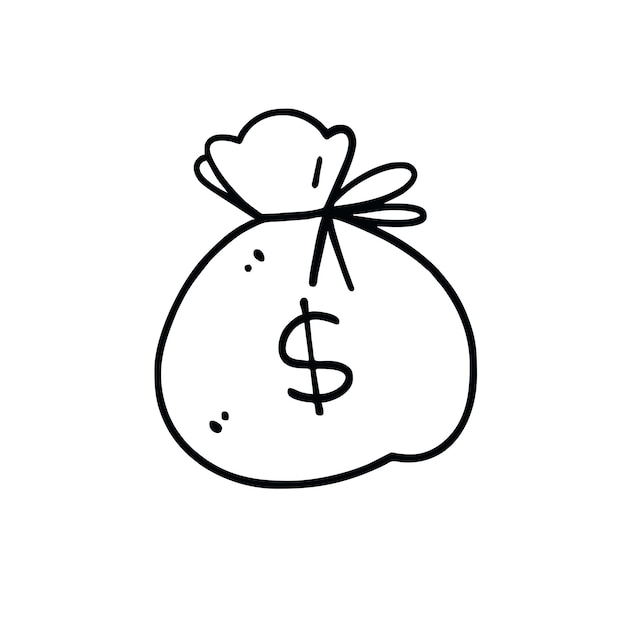 Ilustracja wektorowa ręcznie rysowane worek pieniędzy Doodle styl sztuki