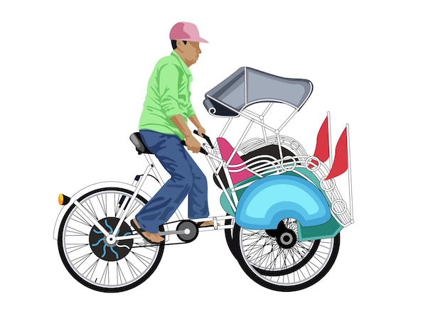 Ilustracja wektorowa Rickshaw becak yogyakarta z izolowanym na białym tle