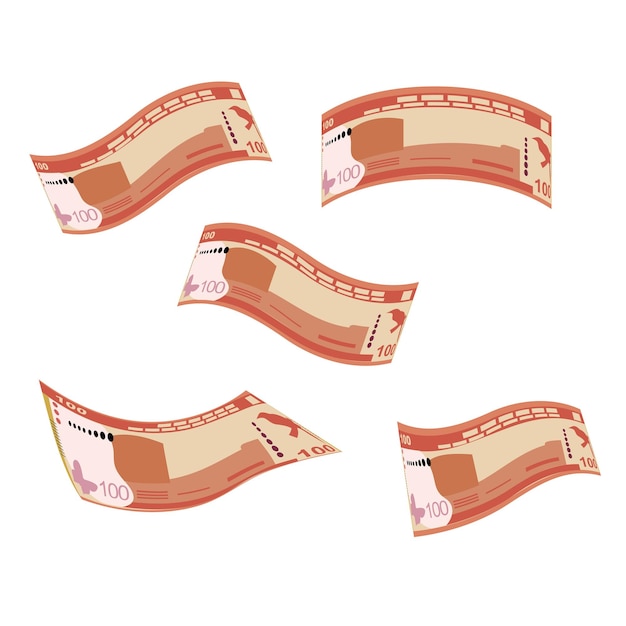 Ilustracja Wektorowa Rupii Lankijskiej Pieniądze Zestaw Banknotów Pakiet Spadające Latające Pieniądze 100 Rs