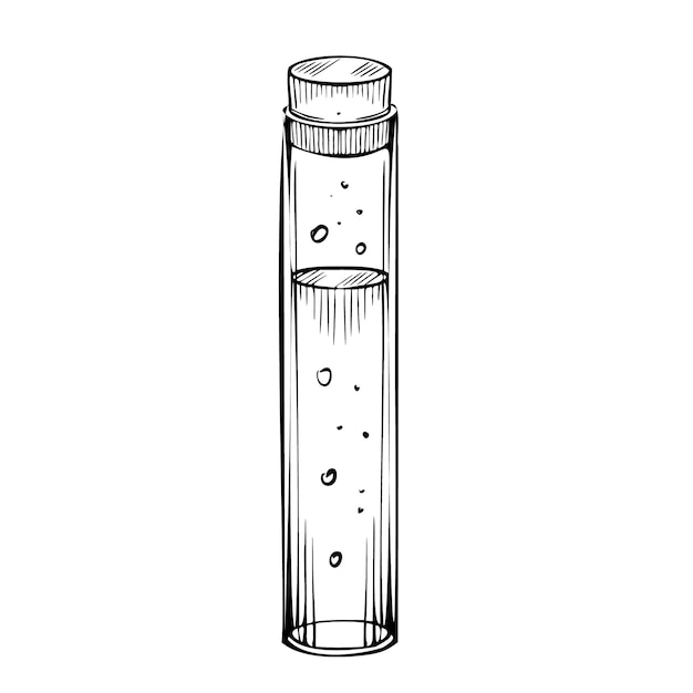 Plik wektorowy ilustracja wektorowa rurki testowej rysunek laboratorium flaska pomalowana czarnymi atramentami w stylu line art rzeźba liniowa sprzętu naukowego lub chemicznego na izolowanym tle