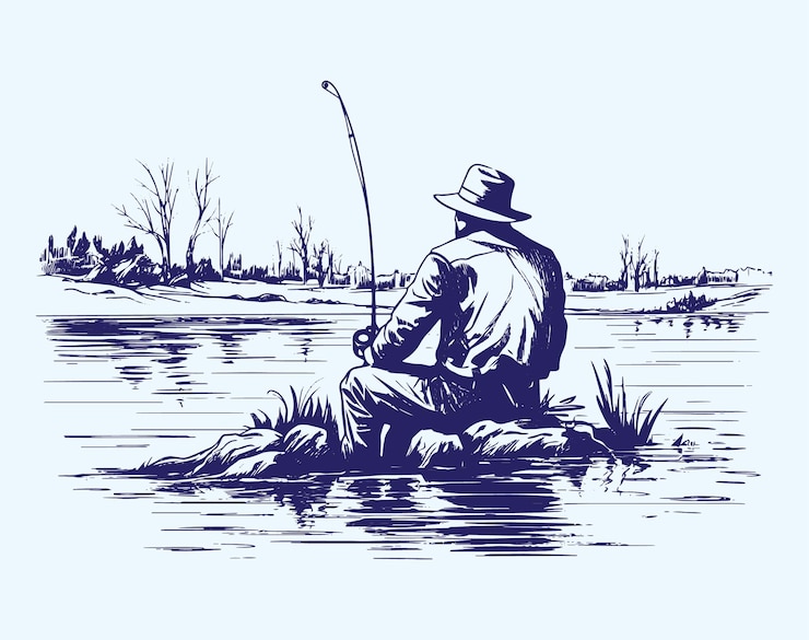 Wektor ilustracja wektorowa rybaka w jeziorze