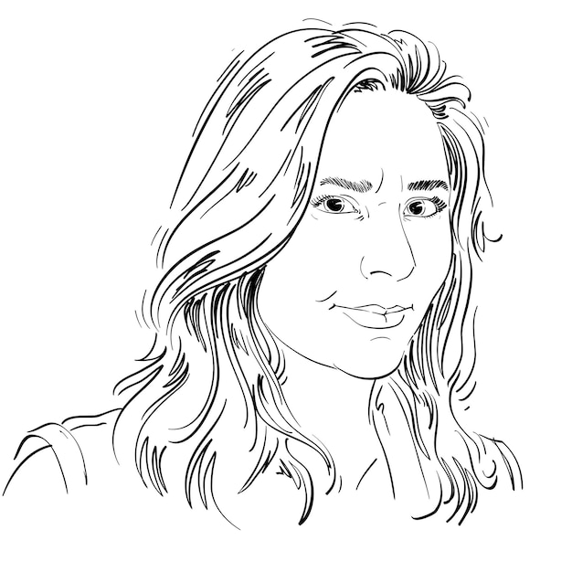 Ilustracja wektorowa rysowane ręcznie zirytowana kobieta. Obraz monochromatyczny, negatywne wyrazy twarzy młodej damy, zła kobieta upomina kogoś.