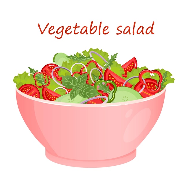 Plik wektorowy ilustracja wektorowa sałatki wegetariańskiej w różowym talerzu na białym tle