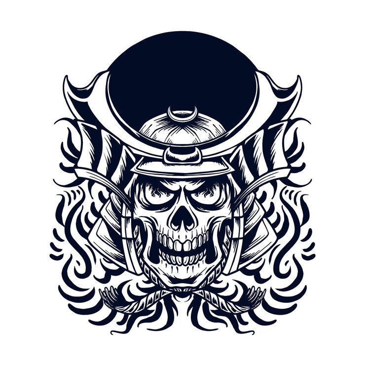 Ilustracja wektorowa samuraja czaszki