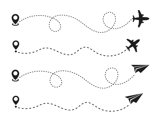 Ilustracja Wektorowa ścieżki Samolotu ścieżki Samolotu Papieru Podróż Wektor Ikona ślad Samolotu Linii