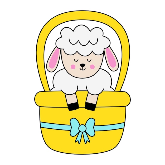 Ilustracja Wektorowa Słodkie Owce Wielkanocne Siedzące W Koszyku