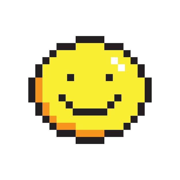 Ilustracja Wektorowa Słodkiej Sztuki Pikselowej Uśmiechniętej Ikony Twarzy Geek Emoji W Stylu Gry Z Lat 90.