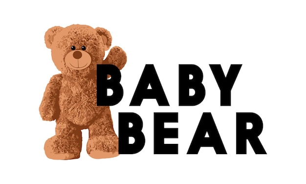 Ilustracja Wektorowa Sloganu Małego Niedźwiedzia Niedźwiedzia Brunatnego. Zabawny Niedźwiedź