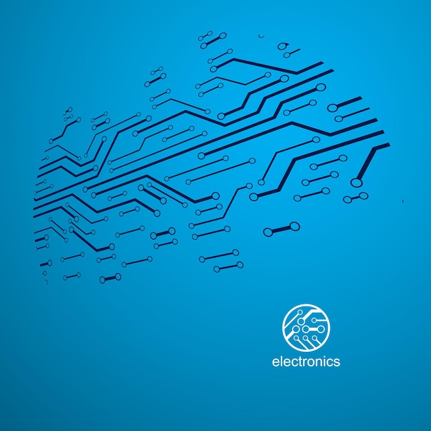 Ilustracja wektorowa streszczenie technologia z płytką drukowaną. Zaawansowany technologicznie schemat cyfrowy urządzenia elektronicznego. Technologia microchip streszczenie tło