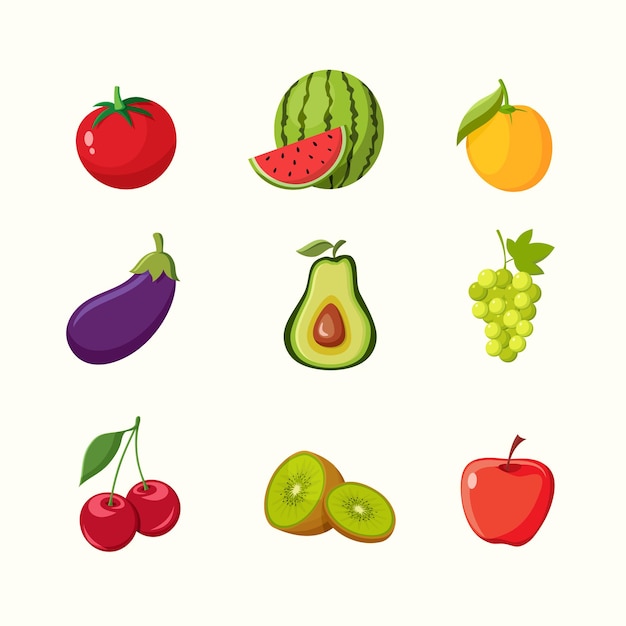 Ilustracja wektorowa świeżych owoców i warzyw zdrowe menu żywności