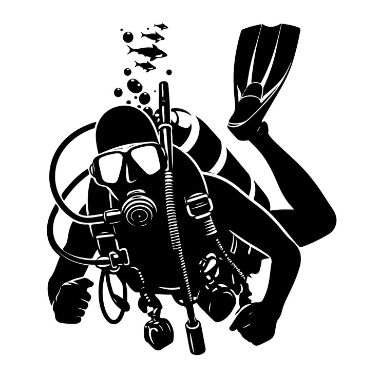Wektor ilustracja wektorowa sylwetka nurka pod wodą