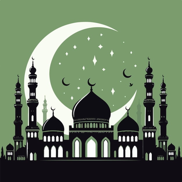 Ilustracja wektorowa sylwetki meczetu Eid Mubarak islamskie święto powitania.